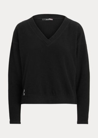 Černé dámské mikiny Ralph Lauren Jersey Jersey s výstřihem do V Černé dámské mikiny Ralph Lauren Jersey Jersey s výstřihem do V