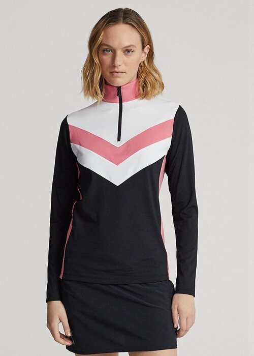 Černé dámské mikiny Ralph Lauren s proužkem ve tvaru Chevron se čtvrtým zipem Černé dámské mikiny Ralph Lauren s proužkem ve tvaru Chevron se čtvrtým zipem