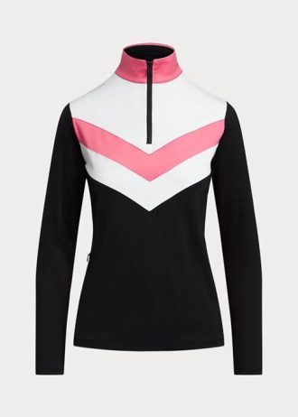 Černé dámské mikiny Ralph Lauren s proužkem ve tvaru Chevron se čtvrtým zipem Černé dámské mikiny Ralph Lauren s proužkem ve tvaru Chevron se čtvrtým zipem