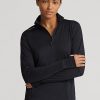 Černé dámské mikiny Ralph Lauren Stretch Jersey na čtvrtiny zip