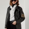 Černé dámské moto bundy Ralph Lauren Cadena z telecí kůže