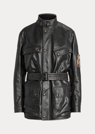 Černé dámské moto bundy Ralph Lauren Cadena z telecí kůže