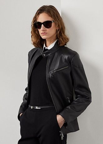 Černé dámské motorkářské bundy Ralph Lauren Keven Lambskin