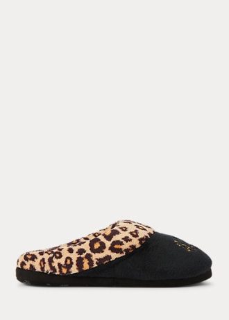 Černé dámské pantofle Ralph Lauren Leopard Logo