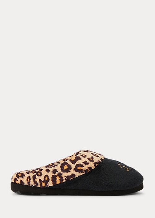 Černé dámské pantofle Ralph Lauren Leopard Logo Černé dámské pantofle Ralph Lauren Leopard Logo