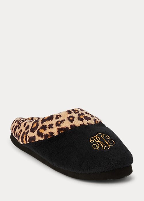 Černé dámské pantofle Ralph Lauren Leopard Logo Černé dámské pantofle Ralph Lauren Leopard Logo