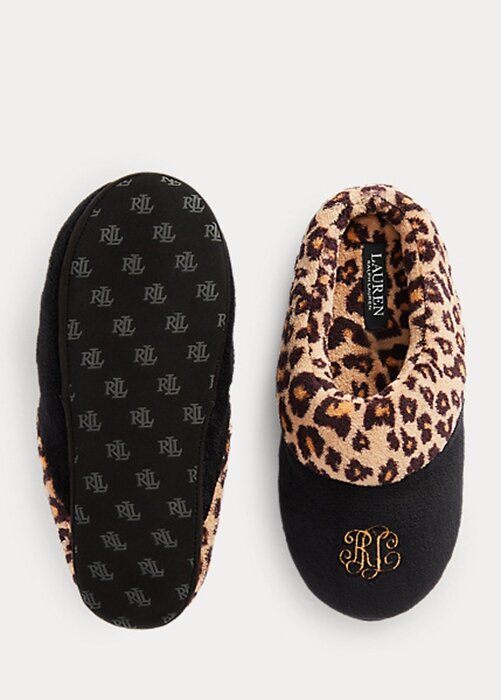 Černé dámské pantofle Ralph Lauren Leopard Logo Černé dámské pantofle Ralph Lauren Leopard Logo