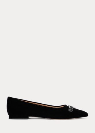 Černé dámské ploché boty Ralph Lauren Lilah Velvet Ballet