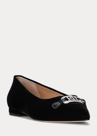 Černé dámské ploché boty Ralph Lauren Lilah Velvet Ballet