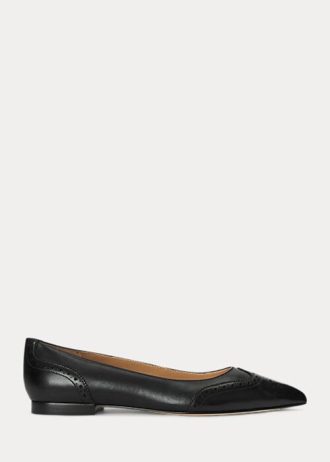 Černé dámské ploché boty Ralph Lauren Loraine leštěné kožené baletní boty