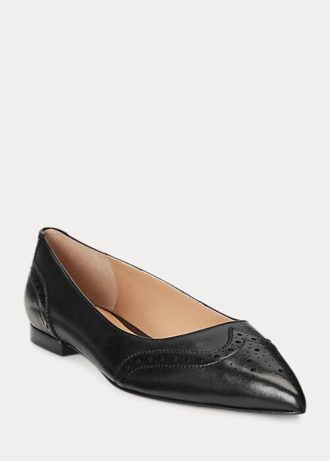 Černé dámské ploché boty Ralph Lauren Loraine leštěné kožené baletní boty