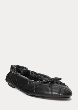 Černé dámské ploché boty Ralph Lauren prošívané jehněčí baletní kůže