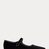 Černé dámské ploché boty Ralph Lauren Velvet Mary Jane Pointed