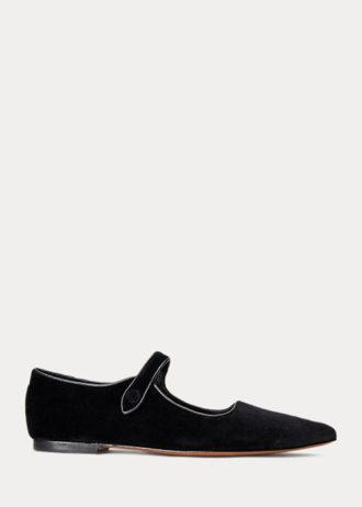 Černé dámské ploché boty Ralph Lauren Velvet Mary Jane Pointed