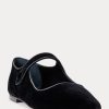 Černé dámské ploché boty Ralph Lauren Velvet Mary Jane Pointed