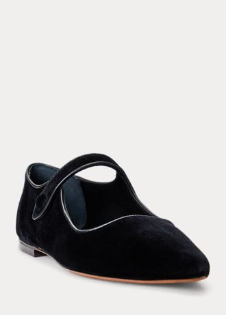 Černé dámské ploché boty Ralph Lauren Velvet Mary Jane Pointed