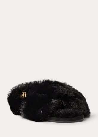 Černé dámské ploché boty z umělé kožešiny Ralph Lauren Sydni