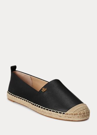 Černé dámské ploché kožené boty Ralph Lauren Cameryn IV