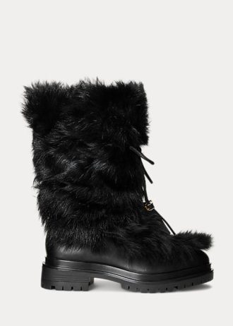 Černé dámské Ralph Lauren Celia Shearling & Leštěné kožené boty
