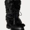 Černé dámské Ralph Lauren Celia Shearling & Leštěné kožené boty
