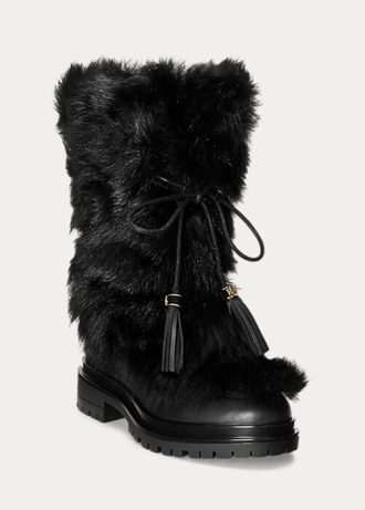 Černé dámské Ralph Lauren Celia Shearling & Leštěné kožené boty