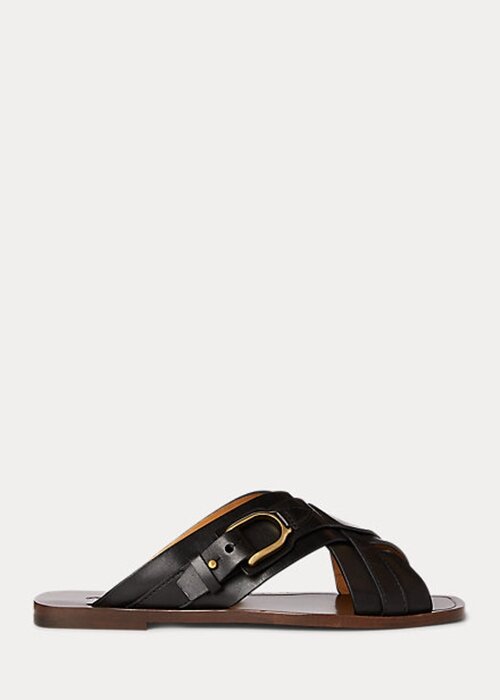 Černé dámské sandály s třmenem Ralph Lauren Jacie z telecí kůže Černé dámské sandály s třmenem Ralph Lauren Jacie z telecí kůže