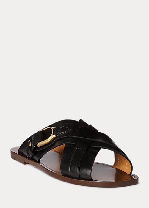 Černé dámské sandály s třmenem Ralph Lauren Jacie z telecí kůže Černé dámské sandály s třmenem Ralph Lauren Jacie z telecí kůže