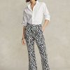 Černé dámské saténové kalhoty Ralph Lauren s grafickým motivem Kick-Flare