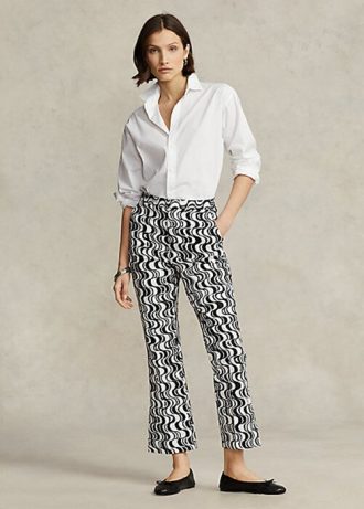 Černé dámské saténové kalhoty Ralph Lauren s grafickým motivem Kick-Flare