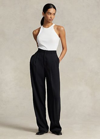 Černé dámské saténové kalhoty Ralph Lauren s rovnými nohami