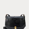 Černé dámské sedlové tašky Ralph Lauren Polo ID Croc-embossed