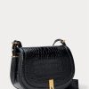 Černé dámské sedlové tašky Ralph Lauren Polo ID Croc-embossed