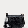 Černé dámské sedlové tašky Ralph Lauren Polo ID Croc-embossed