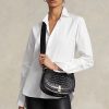 Černé dámské sedlové tašky Ralph Lauren Polo ID Croc-embossed