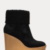 Černé dámské semišové boty Ralph Lauren Steph Shearling-Trim