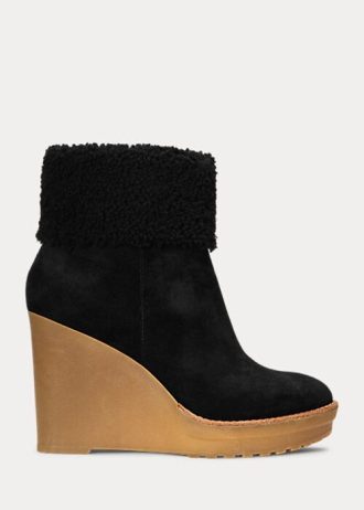 Černé dámské semišové boty Ralph Lauren Steph Shearling-Trim