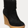 Černé dámské semišové boty Ralph Lauren Steph Shearling-Trim