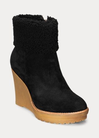 Černé dámské semišové boty Ralph Lauren Steph Shearling-Trim