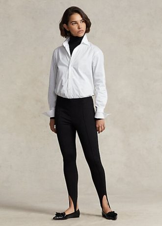 Černé dámské strečové legíny Ralph Lauren Pintucked třmen Ponte