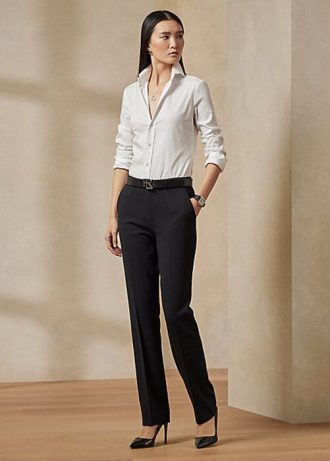 Černé dámské strečové vlněné krepové kalhoty Ralph Lauren Seth