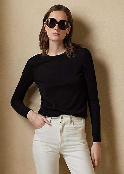 Černé dámské svetry Ralph Lauren Cashmere Crewneck Černé dámské svetry Ralph Lauren Cashmere Crewneck