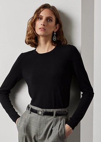 Černé dámské svetry Ralph Lauren Merino Wool Crewneck