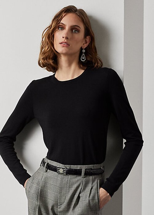 Černé dámské svetry Ralph Lauren Merino Wool Crewneck Černé dámské svetry Ralph Lauren Merino Wool Crewneck
