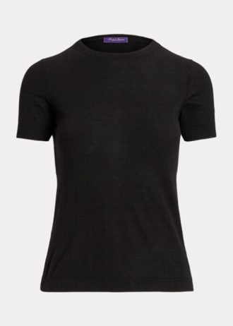 Černé dámské svetry s krátkým rukávem Cashmere Jersey Ralph Lauren