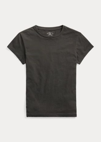 Černé dámské trička Ralph Lauren Bavlněný Jersey s výstřihem