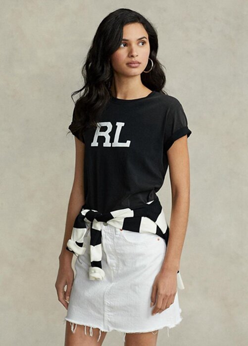 Černé dámské trička Ralph Lauren Rl Logo Jersey Černé dámské trička Ralph Lauren Rl Logo Jersey