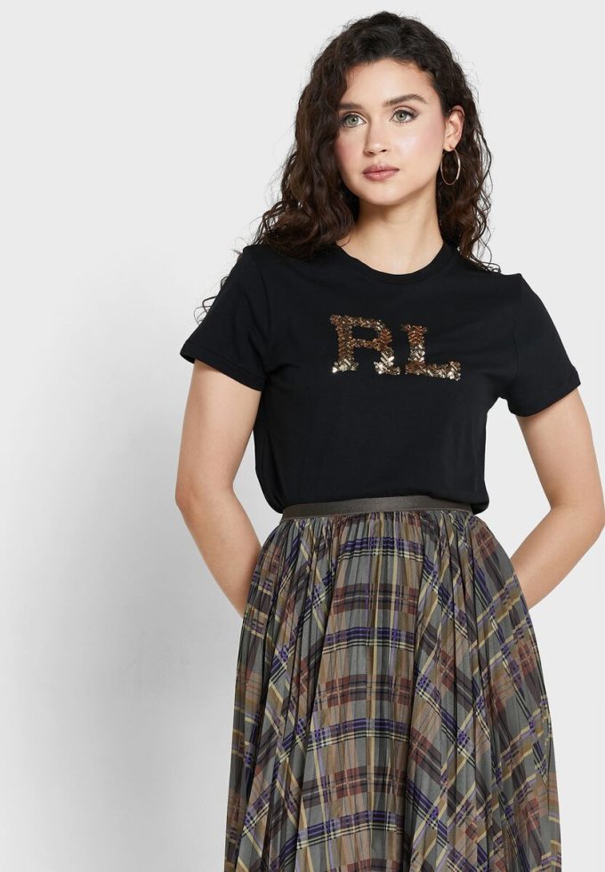 Černá dámská trička s logem Ralph Lauren s kulatým výstřihem Černá dámská trička s logem Ralph Lauren s kulatým výstřihem