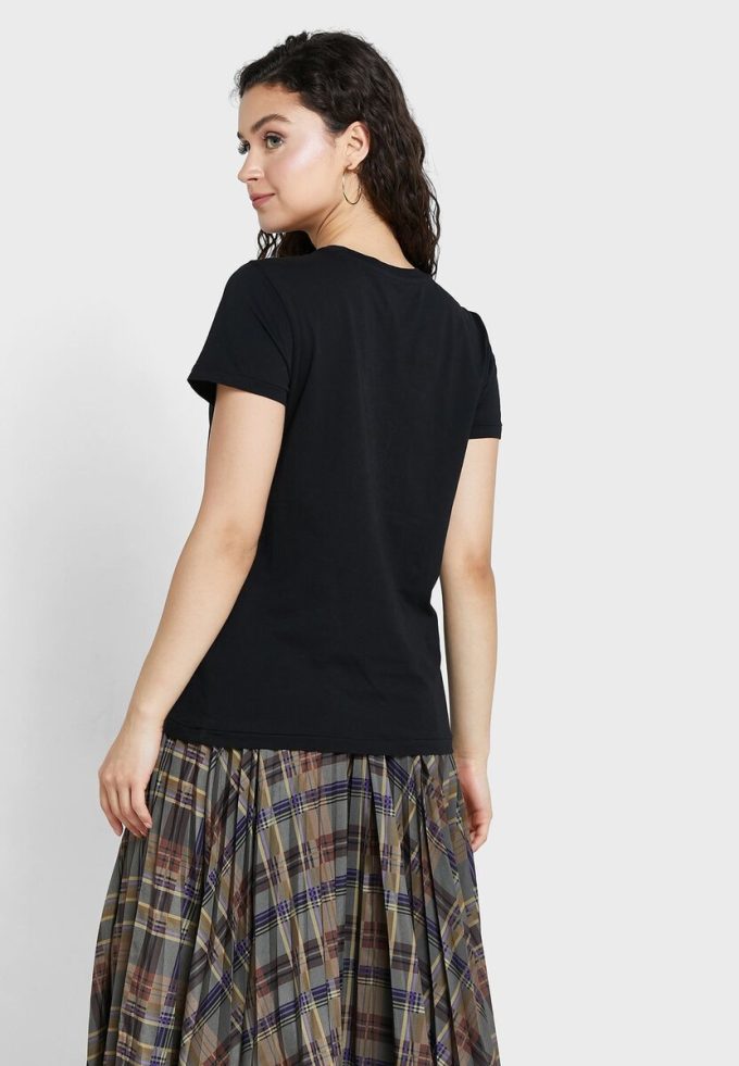 Černá dámská trička s logem Ralph Lauren s kulatým výstřihem Černá dámská trička s logem Ralph Lauren s kulatým výstřihem