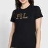 Černá dámská trička s logem Ralph Lauren s kulatým výstřihem Černá dámská trička s logem Ralph Lauren s kulatým výstřihem