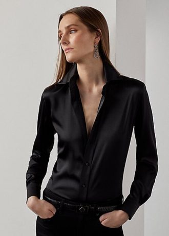 Černé dámské triko Ralph Lauren Cameron Stretch Mulberry Silk